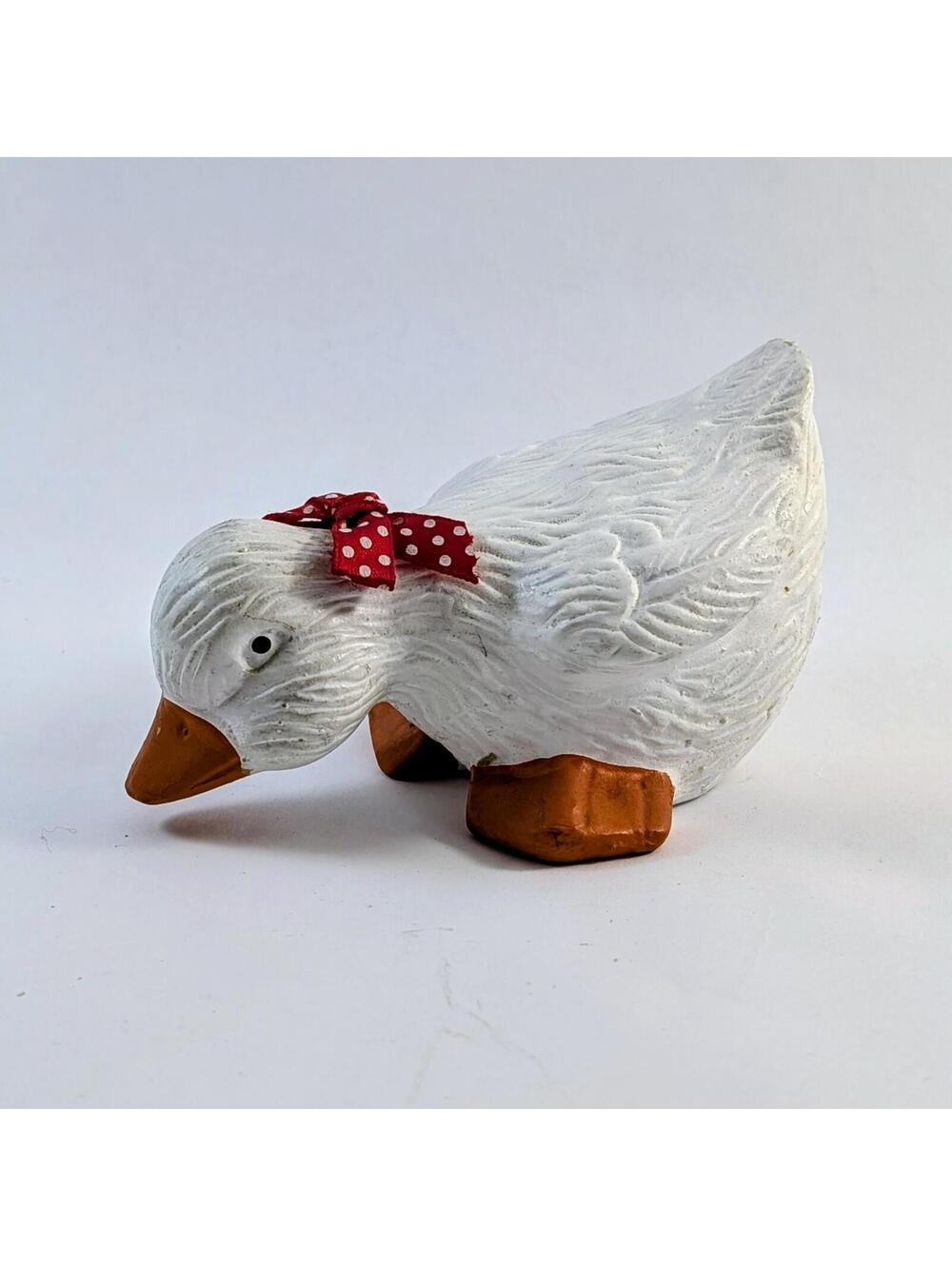 Small White Ceramic Goose w/ Red Polka Dot Ribbon